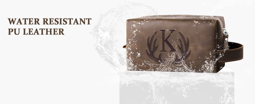 Unique Mens Toiletry Travel Bag Monogrammed Initial PU Leather Waterproof Shaving Bag for Toiletries Accessories Personalized Retirement Anniversary Thank You Gifts for Men Husband Him (R)