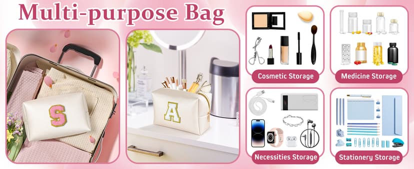TOPEAST Gifts for Friends Female Mom, Cute Makeup Bag Small Pink Cosmetic Bag Travel Toiletry Bag, Personalized Birthday Gift for Women Girl, Preppy Travel Stuff for Girls (Pink C)