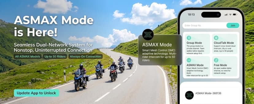 ASMAX S1 Motorcycle Bluetooth Headset with Smart Voice Control, Mesh Helmet Communication Systems, Noise Cancellation/Waterproof/FM Radio/FOTA Update, 8 Riders Intercom Fit for Snowmobile/Ski, 1 Pack