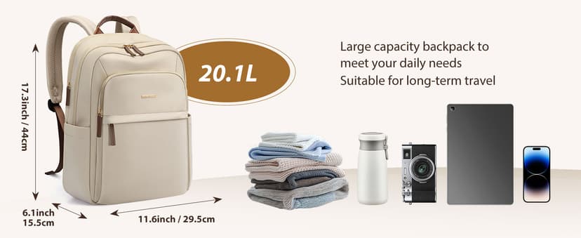 GOLF QUALITY Travel Backpack for Women Personal Carry On Bag Business Weekender Hiking Multilayer Laptop Bag,16 Inch,Apricot