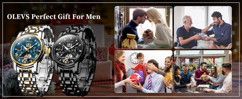 OLEVS Men Automatic Watch Stainless Steel Skeleton Mechanical Date Calendar Luxury Classic Business Waterproof Luminous Wrist Watches