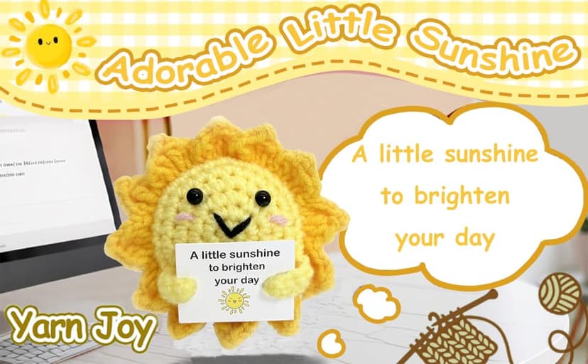 Emotional Support Sunshine with Inspiring Affirmation Card, Thoughtful Stress Relief Present, Cute Birthday Gift for Coworker Handmade Positive Energy Crochet Sun Gift for Women & Men Office Desk Decor B0FMWRB7JH
