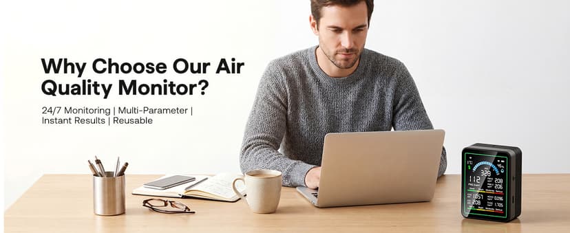Air Quality Monitor Indoor, 10 in 1 Portable Smartair Quality Tester for CO2 | CO | TVOC | HCHO | Temp | AQI | PM0.3-1 Detection Suitable for Home, Cars, Plants, Pets and Hotels -Black