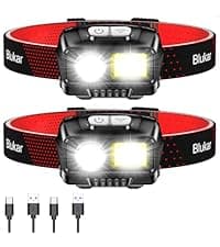 Blukar LED Headlamp Rechargeable,2000L Super Bright Headlight with Motion Sensor -Dimmable Brightness,8 Modes,Spotlight&Floodlight&Red Light Combination,IPX5 Waterproof for Hiking,Camping - 2 Pack