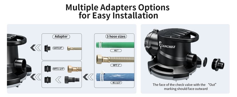 LANCHEZ 1/2HP Automatic Pool Cover Pump, 2250GPH Submersible Water Sump Pump with Check Valve & 3 Adapters, 25ft Power Cord, Removal for Swimming Pool, Hot Tubs, Rooftops and more,Black
