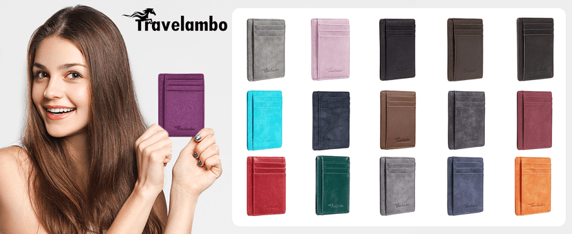 Travelambo Slim Wallet Front Pocket Minimalist Leather RFID Blocking Medium Size
