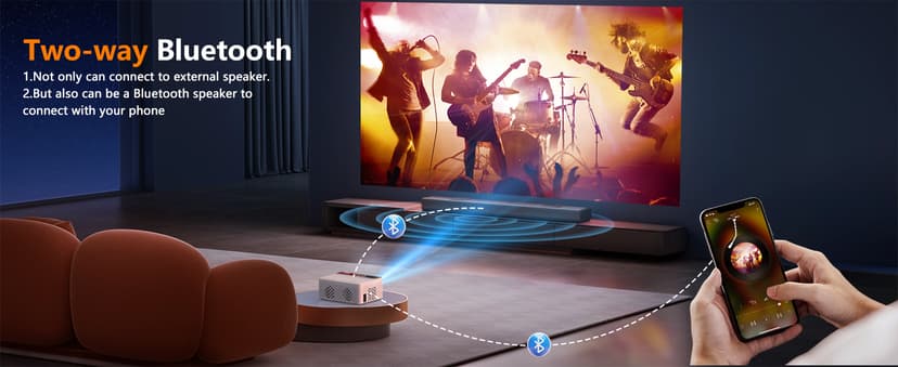 TMY Mini Projector, Upgraded Bluetooth Projector with Screen, 1080P Full HD Portable Projector, Movie Projector Compatible with TV Stick Smartphone/HDMI/USB, indoor & outdoor use