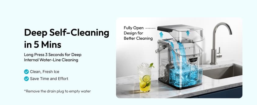 EUHOMY Nugget Ice Maker Countertop with Handle, Ready in 4 Mins, Max 40lbs/24H, Chewable Ice, Self-Cleaning, Portable Sonic Ice Maker with Basket and Scoop, for Home/Party/RV/Camping (Black)