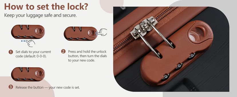 Merax Luggage Sets 3 Piece Hardshell 8 Spinner Wheels Lightweight Suitcase Corner Guards Travel Luggage (Black brown 20IN 24IN 28IN)