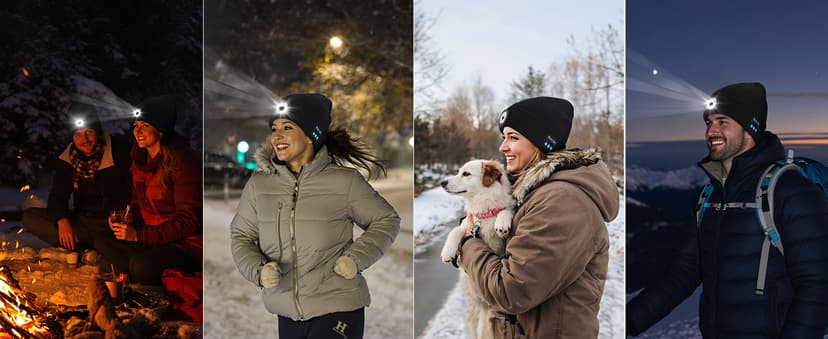 Bluetooth Beanie with Light, USB-C Charging 5 LED Flashlight Hat, Built-in Stereo Speakers Mic, Christmas Stocking Stuffers White Elephant Gifts for Men Dad Teens Boys for Camping Fishing B0DJ17Q4X3