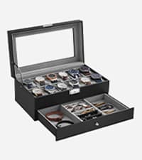 SONGMICS SONGMICS 12-Slot Watch Box, 2-Tier Watch Display Case with Large Glass Lid, Removable Watch Pillows, Velvet Lining, Jewelry Box, Gift Idea, Rustic Walnut UJOW012K01