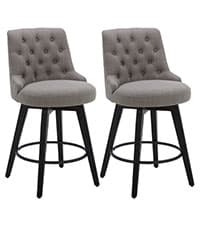 Watson & Whitely Mid Century Modern Barstools Set of 2, 26" H Upholstered Counter Height Bar Stools with Wood Armrests and Metal Legs, Fabric in Beige