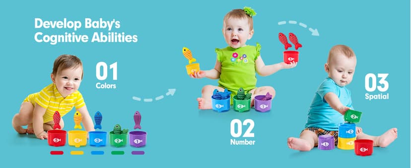 hahaland Montessori Toys for 1 Year Old - 10 in 1 Cloth Toddler Fishing Game with Stacking Cups, Baby Toy 12-18 Months One Year Old Boy Birthday Gift, Toddler Toys for 1 2 Year Old Boy Girl Gifts