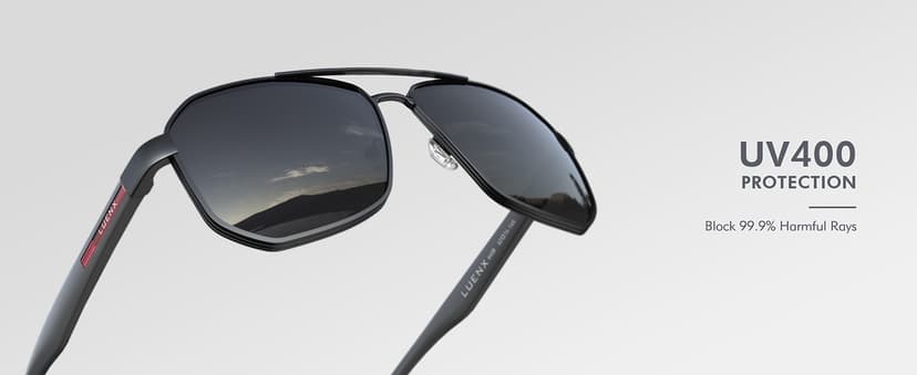 LUENX Aviator Sunglasses for Men Square Polarized Polygon Lens - UV 400 Protection with Accessories 61MM Driving Outdoor