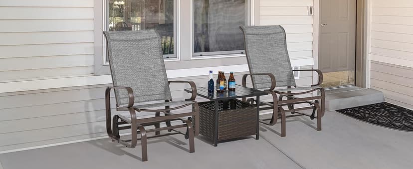 Yaheetech Outdoor Patio Glider, Rocking Lounge Chair with Sling Fabric and Steel Construction for Porch Patio Balcony Set of 2