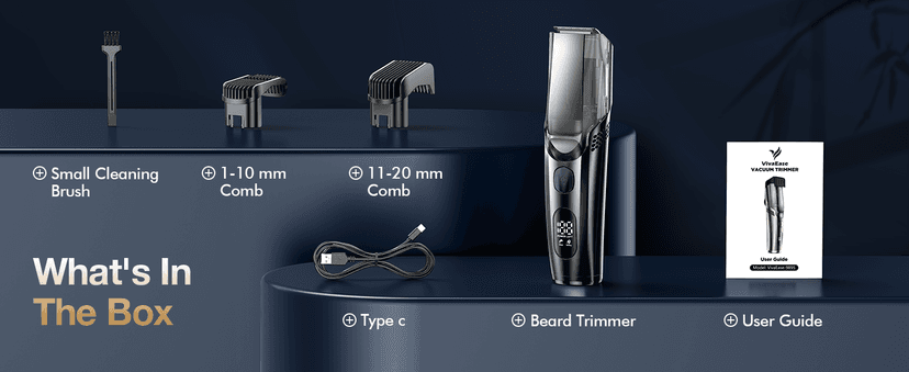 Vacuum Beard Trimmer for Men, New Version Adjustable Precision Trimming Length with 2 Comb, Electric Cordless Vacuum Trimmer for Beard, Waterproof and Rinses Easy, Blades for Skin fit