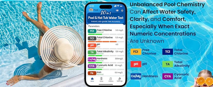 10-in-1 Pool & Spa Water Test Kit with App, Hot Tub, Saltwater, Chlorine, Alkalinity, Hardness, pH, Nitrate, Sulfate, Digital Water Quality Testing Strips (DXPOOL-R10-S10)