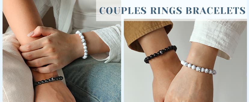 UNGENT THEM Matching Couple Ring Bracelets for Boyfriend Girlfriend Husband Wife Valentines Anniversary Birthday Engagement Gifts
