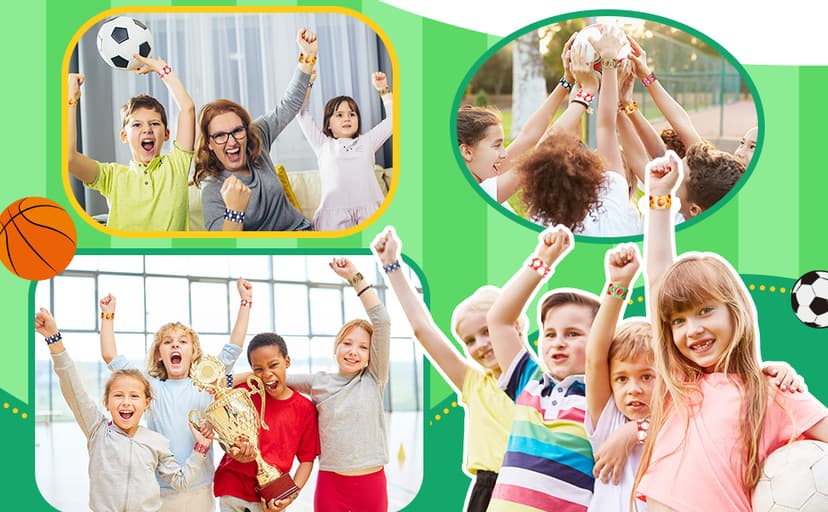 Deekin 48 Pcs Sports Party Favors Slap Bracelets Football Baseball Soccer Snap Bracelet Bands Slap Bands Colorful Decorations for Kids Birthday Party Supplies, 8.8 x 1.2 Inch