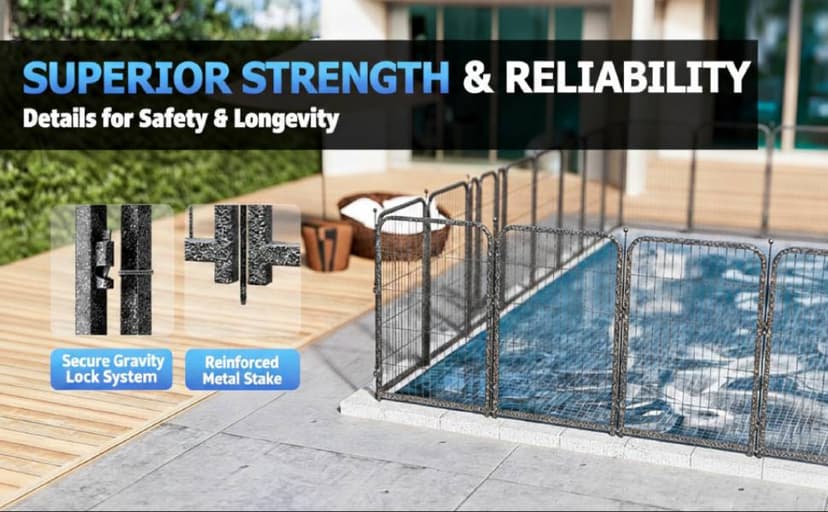 Metal Swimming Pool Fence 36.75ft (L) × 40in (H) with 16 Panels, in Ground Pool Safety Fence, Protective Barrier with Reinforced Stakes, Compatible with Patios & Gardens, Black-Silver