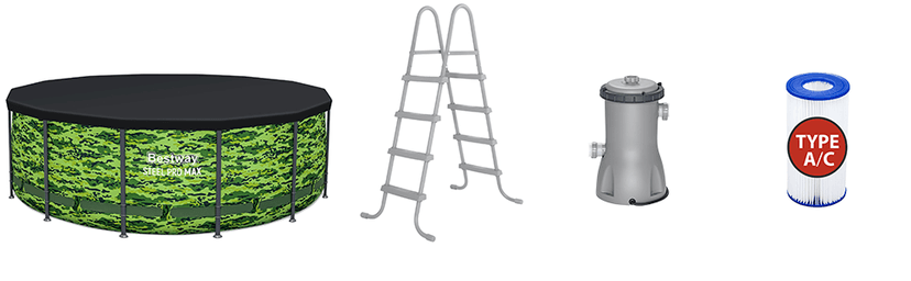 Bestway Steel Pro Max 14'x48 Camo Pool Set | Durable Construction, Easy Assembly, and All-Inclusive Accessories - Above Ground Pool Set with Filter Pump, Ladder, and Pool Cover - No Tools Required!