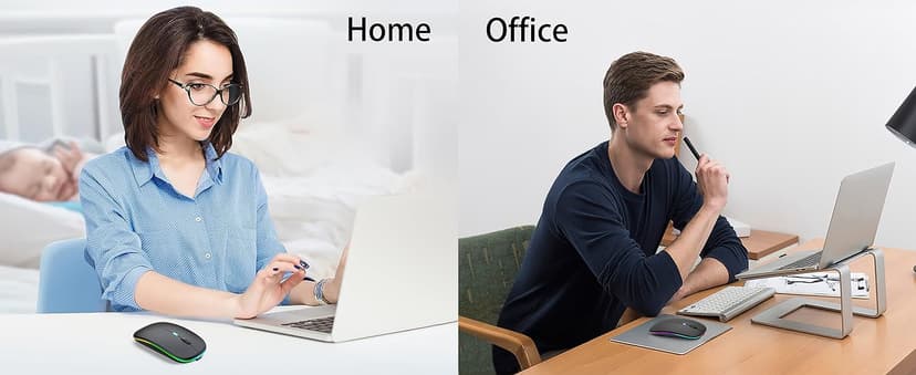 WREANU Wireless Bluetooth Mouse Rechargeable Laptop Mice with LED Lights Silent Slim Use(BT5.2 and 2.4G Portable USB) Dual Mode Computer Mouse for Laptop/iPad/Tablet/Apple/Computer/Mac (Black)