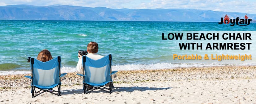 Joyfair Beach Camping Chair (2 Pack), Outdoor Folding Lawn Chair for Adult, Heavy Duty Portable Chair with Armrest for Outside Fishing, Sport, Cup Holder & Storage Pocket, Carry Bag (Blue, Classic)