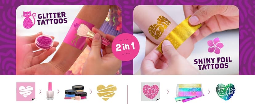 Pretty Me Glitter Tattoo Kit for Kids - Glitter & Metallic Fake Tattoos for Girls - Birthday Gift Ideas for Girl - Temporary Tattoo Set - Craft Kits Toys for Ages 6 7 8 9 10 11 Year Old - Cool Gifts