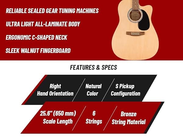Fender FA Series Dreadnought Acoustic-Electric Guitar - Natural Bundle with Gig Bag, Strap, Strings, Picks, and Austin Bazaar Instructional DVD