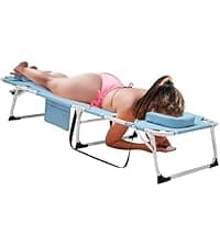 DoCred Heavy Duty XXL Tanning Chair with Face Hole&Mat, Oversized 5-Position Folding Chaise Lounge Chairs for Outside, Portable Beach Lounge Chair for Outdoor Sunbathing Beach Pool Lawn Camping