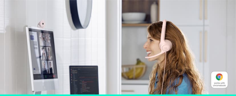 Logitech H390 Gaming Headphones, Wired Headphones with Mic, USB Headset with Microphone for PC, Noise Cancelling Microphone for Video Meetings, Music, Gaming - Rose