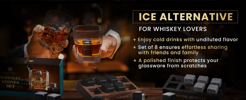 Whiskey Stones Gift Set by Royal Reserve – Artisan Crafted Reusable Chilling Rocks for Scotch Bourbon – Stocking Stuffer for Men - Whiskey Gifts for Husband Guy Dad Boyfriend