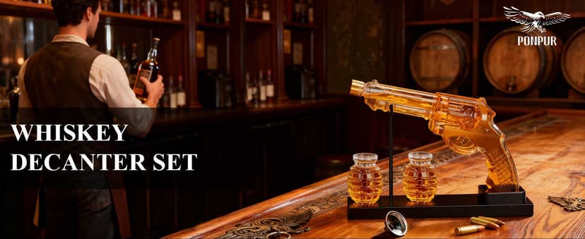 PONPUR Gifts for Men Dad, Whiskey Decanter Set with 2 Glasses, Dad Christmas Birthday Gifts, House Warming Anniversary Presents for Husband Him, Cool Whiskey Bourbon Gifts for Mens