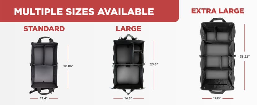 TRUNKCRATEPRO Trunk Organizer For Car, Suv, Truck | Premium Adjustable Multi Compartments Collapsible Car Trunk Organizer With Securing Straps & Non-Slip Bottom (Large Size, Black)