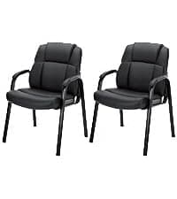 Sweetcrispy Office Reception Guest Chair No Wheels Set of 2, Leather Stationary Waiting Room Chairs with Padded Arms for Elderly Desk Conference Room Lobby Table Side Salon, Inky
