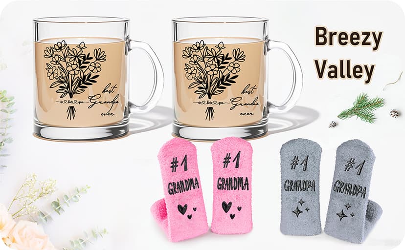 Breezy Valley Grandparent Gifts, Christmas Gifts for Grandma Grandpa from Grandkids - Best Ever Grandparents Gift Ideas, Grandma Grandpa Mugs Socks Set