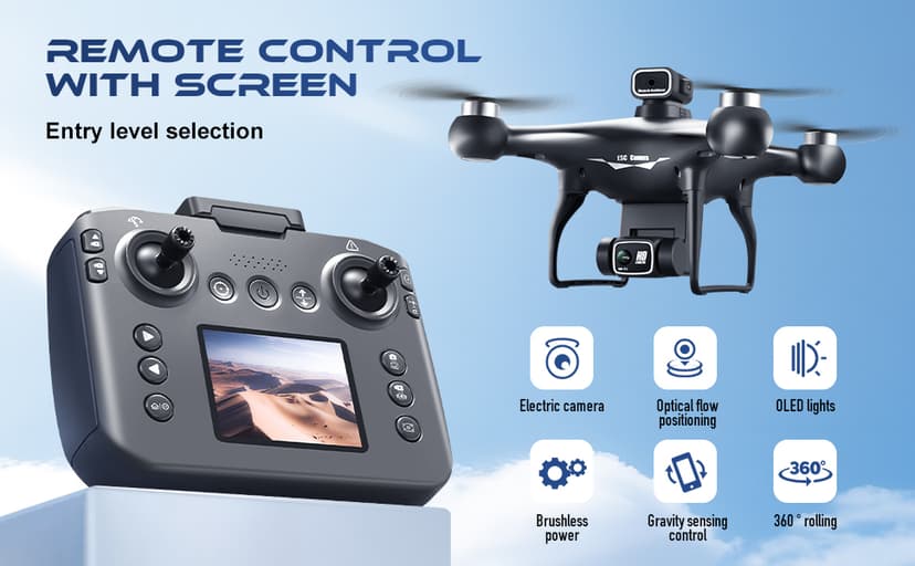 RC Hobby Drone with Screen Display Remote Control, 1080P Dual Camera, Speed Adjustment, Altitude Hold, One-Key Takeoff, 3D Flips, 2 Batteries, Hovering, Brushless Motor, APP Control, Plane Copter, LED Lights, Adult Beginners FPV Quadcopter Airplane Helicopter, Drone Kids For Age 8-12 (Black)