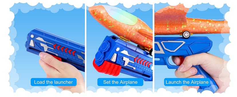 Fuwidvia 3 Pack Airplane Launcher Toys, 13.2'' LED Foam Glider Plane Toy for Boys, 2 Flight Modes Outdoor Flying Toys Birthday Gifts for Boys Girls 4 5 6 7 8 9 10 11 12 Year Old (Blue&Green&Orange)