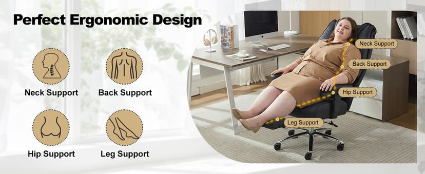 EXCEBET Big and Tall Office Chair 400lbs Wide Seat, Leather High Back Executive Office Chair with Foot Rest, Ergonomic Chairs Lumbar Support for Lower Back Pain Relief (Grey)