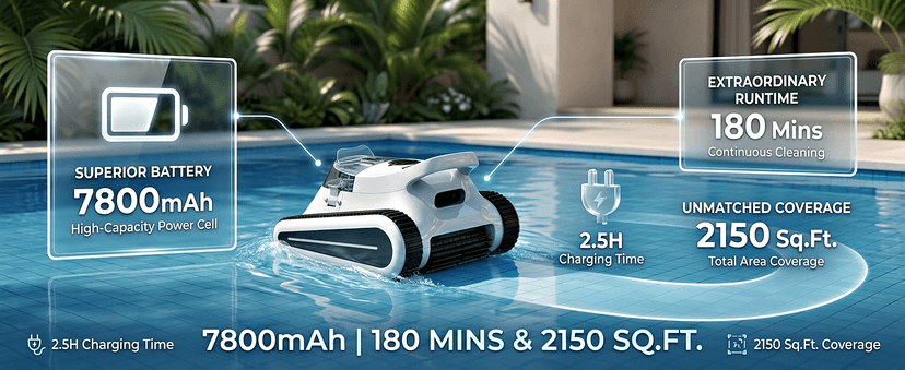 Cordless Robotic Pool Cleaner - Automatic Pool Vacuum Robot for Inground&Above Ground Pools, Wall&Waterline Climbing, Smart Navigation, 180mins Runtime, APP Control, Dual Filtration, Powerful Suction