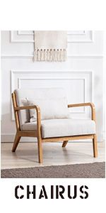 chairus Mid-Century Modern White Linen Accent Chair with Ottoman, Comfy Upholstered Lounge Armchair with Removable Cushions & Solid Wood Frame, Fabric Reading Chair for Living Room Bedroom Office