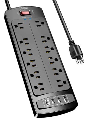Power Strip, ALESTOR Surge Protector with 12 Outlets and 4 USB Ports, 6 Feet Extension Cord (1875W/15A), 2700 Joules, ETL Listed, Black
