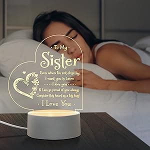 Afterprints Sister Gifts - to My Sister Night Light, Sister Birthday Gifts, Sisters Gifts from Sister Brother on Graduation, Wedding, Christmas, Engraved Night Lamp