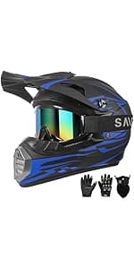 DOT Approved Youth Kids Motocross Helmet - Ultra-Lightweight Full Face Dirt Bike/ATV Helmet with Goggles, Gloves & Face Shield (4-Piece Set)