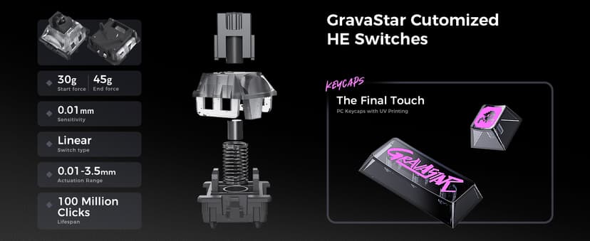 GravaStar Mercury V75 Lite Hall Effect Magnetic Gaming Keyboard – 8KHz Rapid Trigger Wired 75% Keyboard, Adjustable Actuation, Hot-Swappable Switches, Transparent RGB for PC/Mac