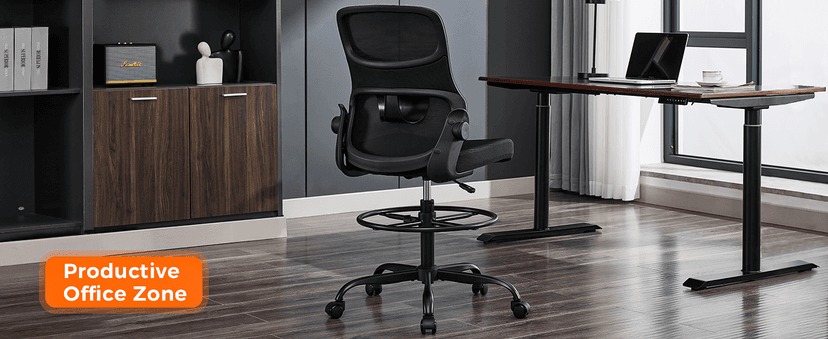 Drafting Chair Armless, Tall Office Chair with Adjustable Foot Ring and Lumbar Support, Ergonomic Mesh High Desk Chair for Standing Desk, Black