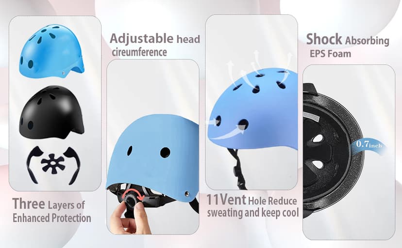 FOOKCIAN Kids Helmet,Toddler Skateboard Helmets for Ages 2-3-5-8-14 Years Boys Girls with Knee and Elbow Pads Wrist Guards fit Roller Skates,Skateboarding,Skating Scooter Adjustable Kids Helmet