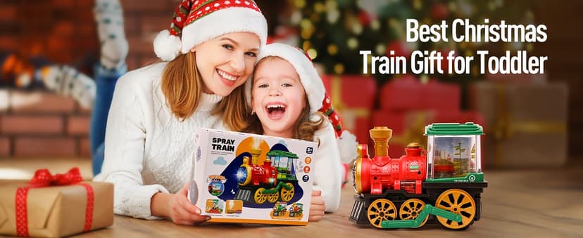 Electric Steam Train Toy for Toddlers 3-5,Bump and Go Truck w/Steam Locomotive,Smoke,Light & Sound, 360 Rotation Christmas Train Truck Toys Birthday Gift for Toddler 1 3 4 5 6 Year Old Boys Girls Kids