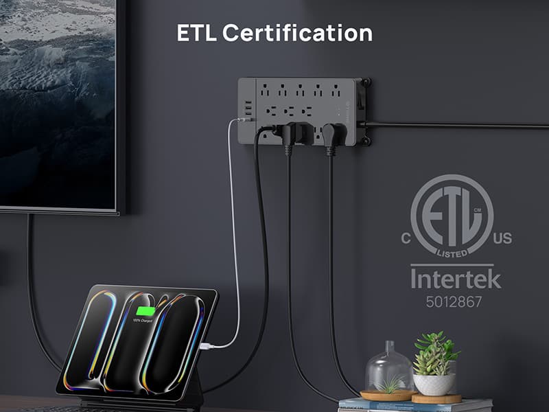 TROND Surge Protector Power Strip, 4000 Joules, ETL Listed, 13 Widely-Spaced Outlets Expansion with USB C Ports, Low-Profile Flat Plug, Wall Mountable, 5ft Extension Cord, 14AWG Heavy Duty, Black