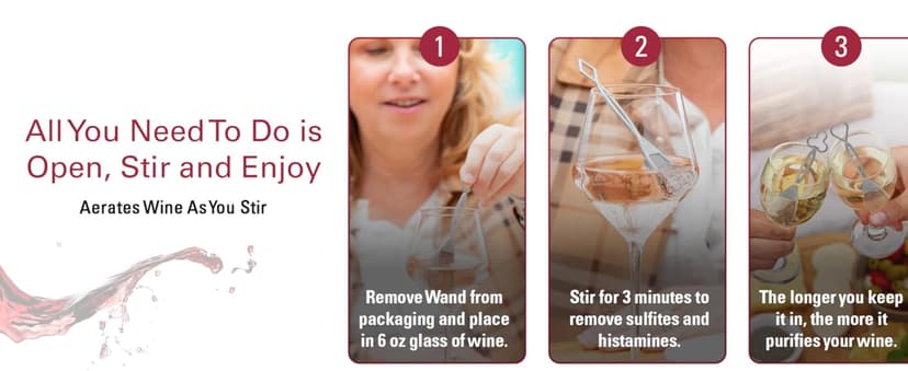 PureWine The Wand Wine Purifier - Red & White Wine Filters for Histamines & Sulfites, Sulfite Remover Sticks, Helps Allergies & Headaches, Gift Accessories for Women & Men - 8 Wands, Silver